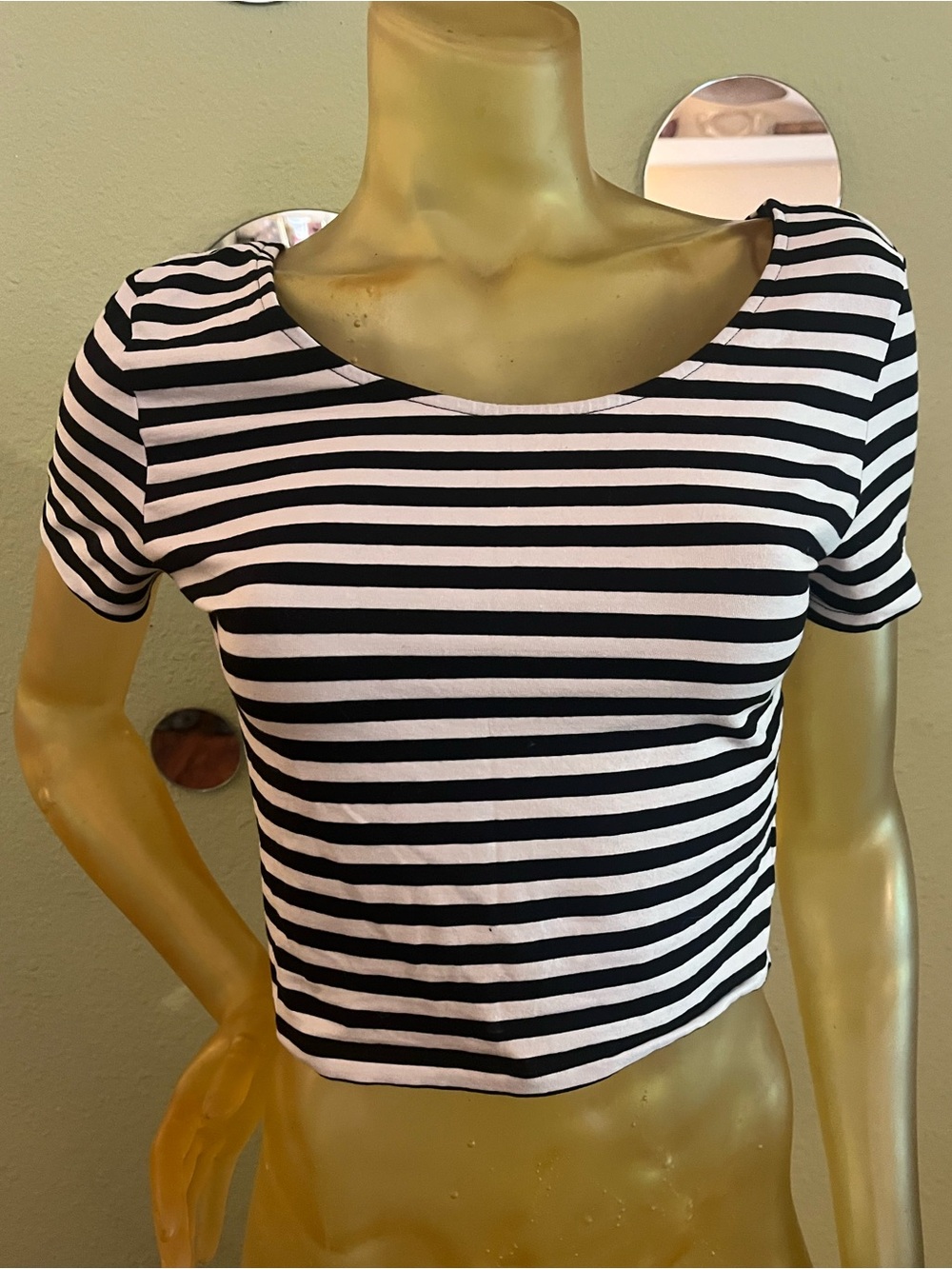H&M Black and White Striped Short Sleeve Crop Top